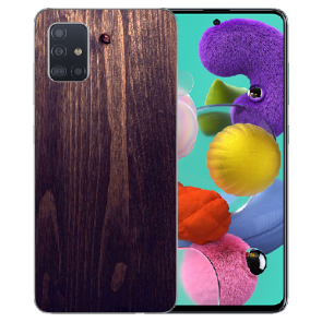 Samsung Galaxy A51 Silikon Hülle mit HolzOptik Dunkelbraun Fotodruck 