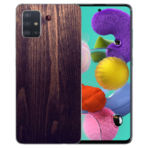 LG K42 Schutzhülle Silikon TPU Handy Hülle mit Bilddruck Holzoptik dunkelbraun