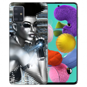 Samsung Galaxy A51 Silikon TPU Hülle mit Robot Girl Fotodruck Etui