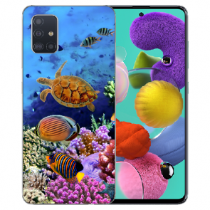 Samsung Galaxy A51 TPU Hülle mit Aquarium Schildkröten Fotodruck Etui