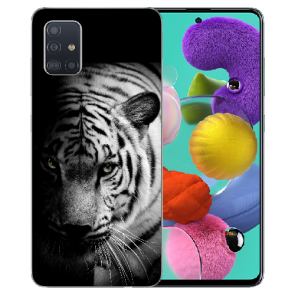 Samsung Galaxy A41 Silikon TPU Hülle mit Tiger Schwarz Weiß Bilddruck 