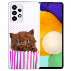 Silikon Cover für Samsung Galaxy A52 (5G) / A52s (5G) mit Bilddruck Kätzchen Braun 