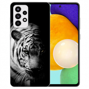 Samsung Galaxy A82 (5G) TPU Silikon Handy Hülle mit Tiger Schwarz Weiß Bild Druck 