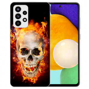 TPU Silikon Case für Samsung Galaxy A52 (5G) / A52s (5G) mit Bilddruck Totenschädel Feuer