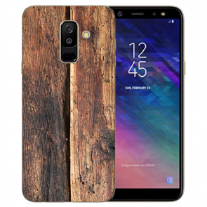 Samsung Galaxy A6 2018 Silikon Hülle mit Bilddruck HolzOptik Etui