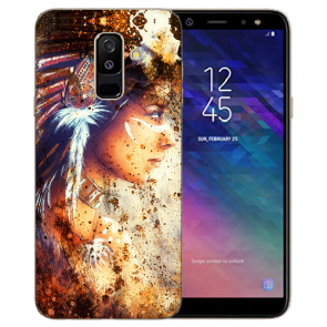 Samsung Galaxy A6 2018 Silikon Hülle mit Bilddruck Indianerin Porträt