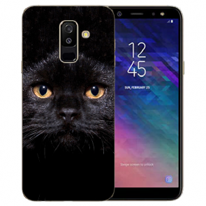 Samsung Galaxy A6 Plus 2018 Silikon Hülle mit Schwarz Katze Bilddruck