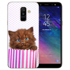 Samsung Galaxy A6 2018 Silikon Hülle mit Bilddruck Kätzchen Braun 