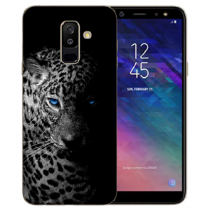 Samsung Galaxy A6 2018 Silikon Hülle mit Bilddruck Leopard mit blauen Augen