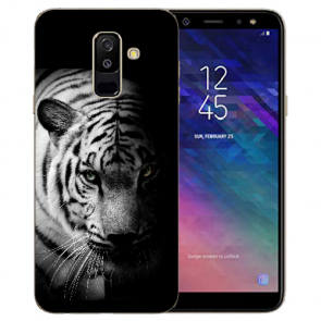 Samsung Galaxy A6 2018 Silikon Hülle mit Bilddruck Tiger Schwarz Weiß
