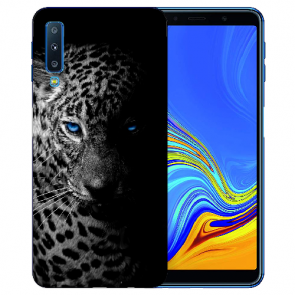 Samsung Galaxy A7 2018 Silikon mit Fotodruck Leopard mit blauen Augen