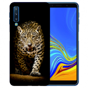 Samsung Galaxy A7 (2018) Silikon Hülle mit Fotodruck Leopard beim Jagd