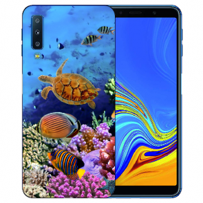 Samsung Galaxy A7 2018 Silikon Hülle mit Fotodruck Aquarium Schildkröten