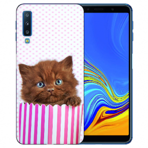 Samsung Galaxy A7 (2018) Silikon Hülle mit Fotodruck Kätzchen Braun
