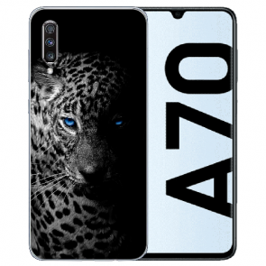 Samsung Galaxy A70 Silikon TPU mit Bilddruck Leopard mit blauen Augen