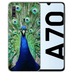 Samsung Galaxy A70 Silikon TPU Schutzhülle mit Bilddruck Pfau