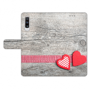 Personalisierte Handyhülle mit Herzen auf Holz Bilddruck für Samsung Galaxy A50 