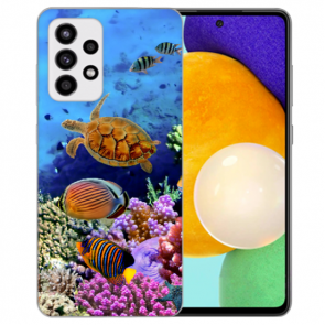 Samsung Galaxy A72 5G Silikon Hülle mit Fotodruck Aquarium Schildkröten