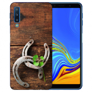 Samsung Galaxy A7 (2018) TPU Hülle mit Holz hufeisen Fotodruck Etui