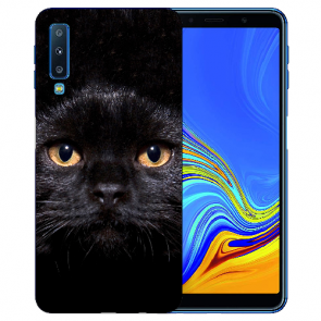 Samsung Galaxy A7 (2018) Silikon TPU Hülle  mit Schwarz Katze Fotodruck