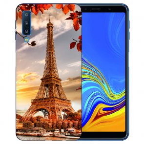 Samsung Galaxy A7 (2018) Silikon TPU Hülle mit Eiffelturm Fotodruck 