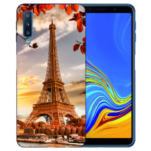 Samsung Galaxy A7 (2018) Silikon TPU Hülle mit Eiffelturm Fotodruck