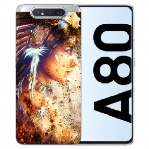 Samsung Galaxy A80 Silikon TPU Hülle mit Bilddruck Indianerin Porträt