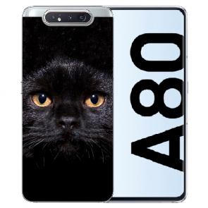 Samsung Galaxy A80 Silikon TPU Schutzhülle mit Schwarz Katze Bilddruck