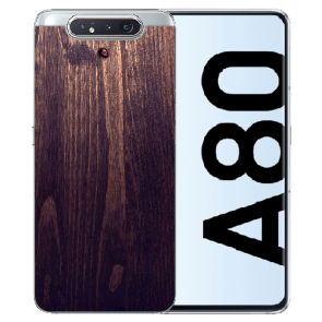 Samsung Galaxy A80 Silikon TPU mit Bilddruck HolzOptik Dunkelbraun