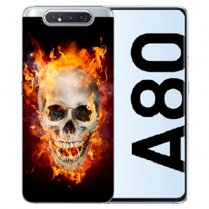 Samsung Galaxy A80 Silikon TPU Hülle mit Bilddruck Totenschädel Feuer