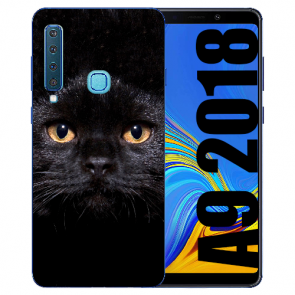 Silikon Hülle für Samsung Galaxy A9 (2018) mit Schwarz Katze Bilddruck