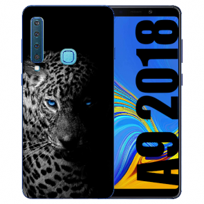 Samsung Galaxy A9 (2018) Silikon mit Bilddruck Leopard mit blauen Augen