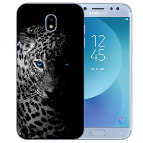 Samsung Galaxy J3 (2017) TPU Hülle mit Fotodruck Leopard mit blauen Augen