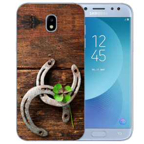 Samsung Galaxy J3 (2017) Silikon TPU Hülle mit Fotodruck Holz hufeisen