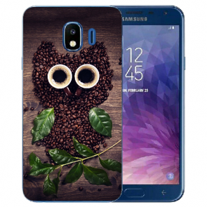 Samsung Galaxy J4 (2018) TPU Silikon Hülle mit Fotodruck Kaffee Eule