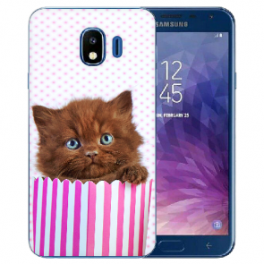 Samsung Galaxy J4 (2018) Silikon Hülle mit Fotodruck Kätzchen Braun 