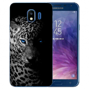 Samsung Galaxy J4 2018 Silikonhülle mit Fotodruck Leopard mit blauen Augen