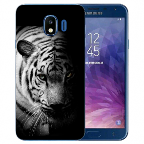 Samsung Galaxy J4 (2018) Silikon Hülle mit Fotodruck Tiger Schwarz Weiß