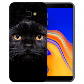 Samsung Galaxy J4 + (2018) Silikon TPU Hülle mit Schwarz Katze Fotodruck
