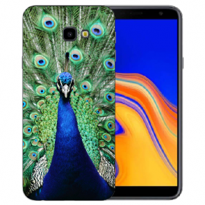Samsung Galaxy J4 Plus (2018) Silikon TPU Hülle mit Pfau Fotodruck