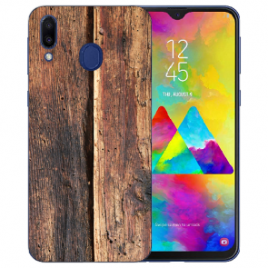 Samsung Galaxy M20 Silikon TPU Hülle mit HolzOptik Fotodruck Etui