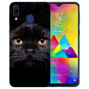 Silikon TPU Hülle mit Schwarz Katze Fotodruck für Samsung Galaxy M20