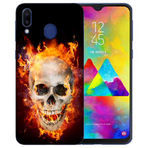 Samsung Galaxy M20 Silikon TPU Hülle mit Fotodruck Totenschädel Feuer 