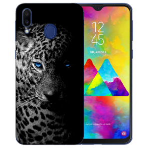 Samsung Galaxy M20 Silikon TPU Hülle mit Bilddruck Leopard mit blauen Augen