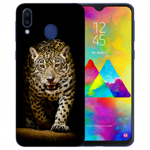 Samsung Galaxy M20 Silikon TPU Hülle mit Bilddruck Leopard beim Jagd
