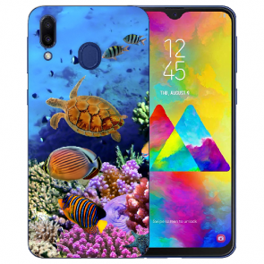 Samsung Galaxy M20 Silikon TPU Hülle mit Bilddruck Aquarium Schildkröten