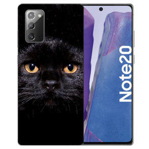 Samsung Galaxy Note 20 Silikon Schutzhülle mit Bilddruck Schwarz Katze