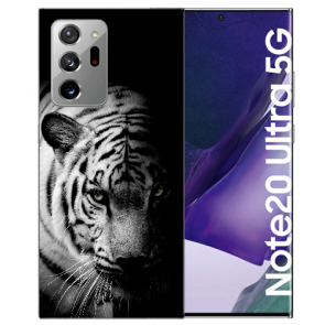 Samsung Galaxy Note 20 Ultra TPU Hülle mit Tiger Schwarz Weiß Bilddruck