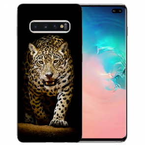 Samsung Galaxy S10 TPU-Silikon Hülle mit Fotodruck Leopard beim Jagd