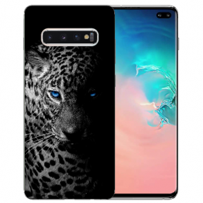 Samsung Galaxy S10 TPU-Silikon Hülle mit Fotodruck Leopard mit blauen Augen